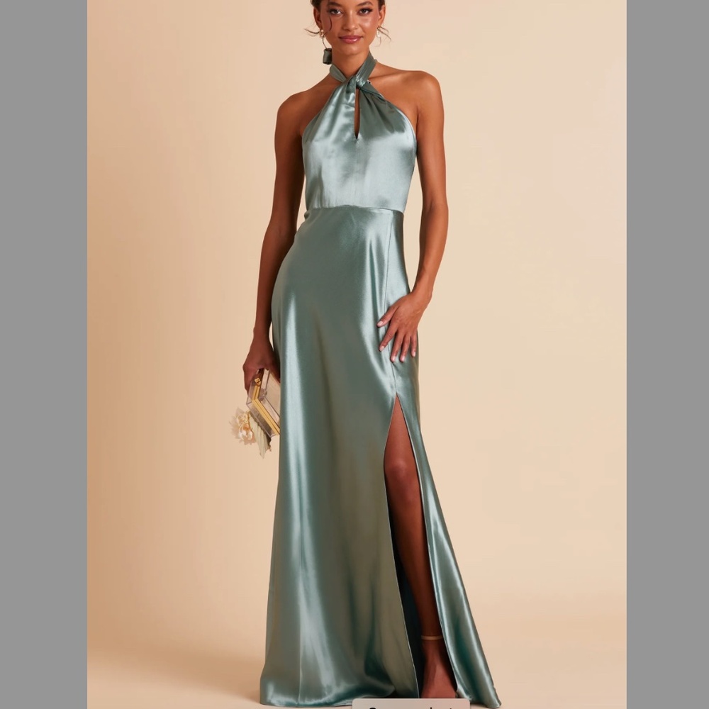 Birdy Grey S Monica Shiny Satin Sea Glass Halter Bridesmaid Dress